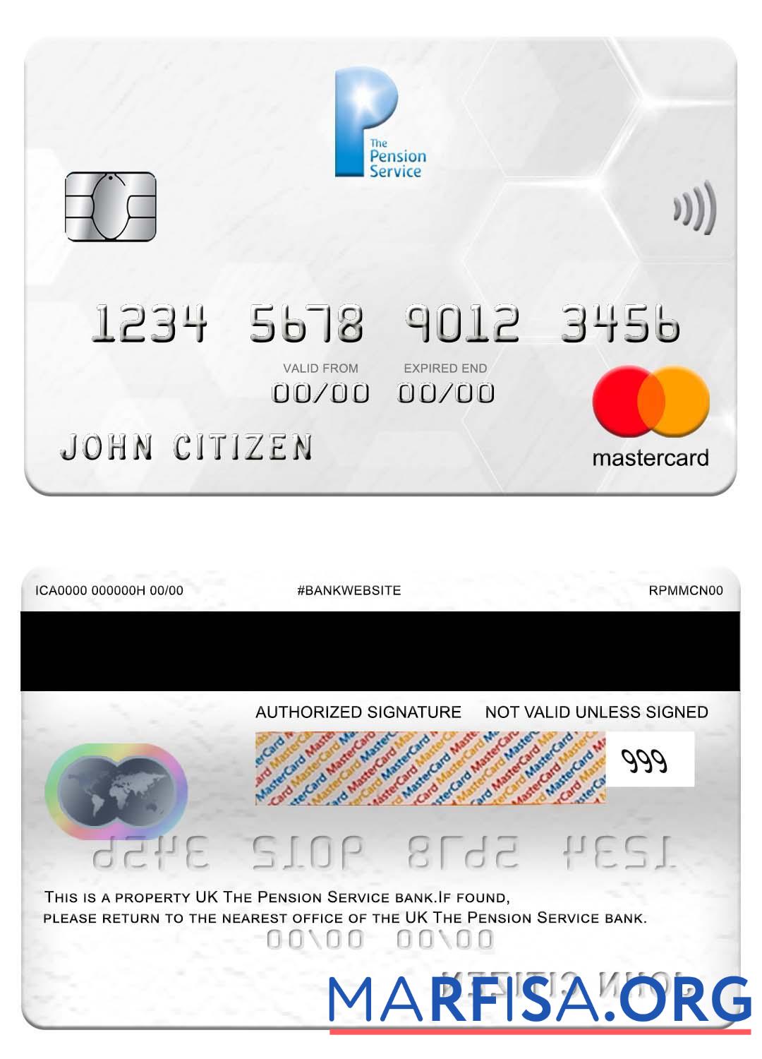 Printable United Kingdom The Pension Service bank mastercard example